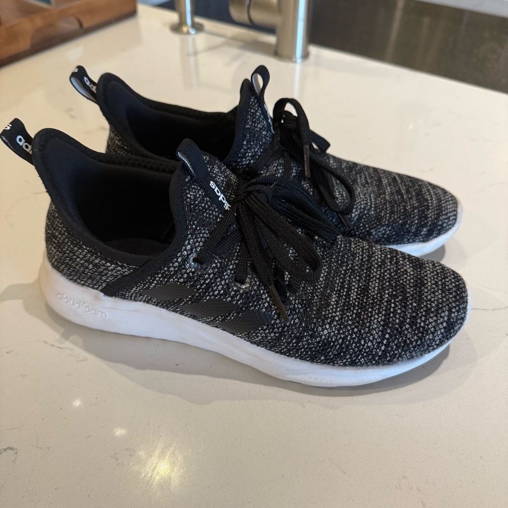 Adidas Black and White Knit Running Shoes, Size 7.5
